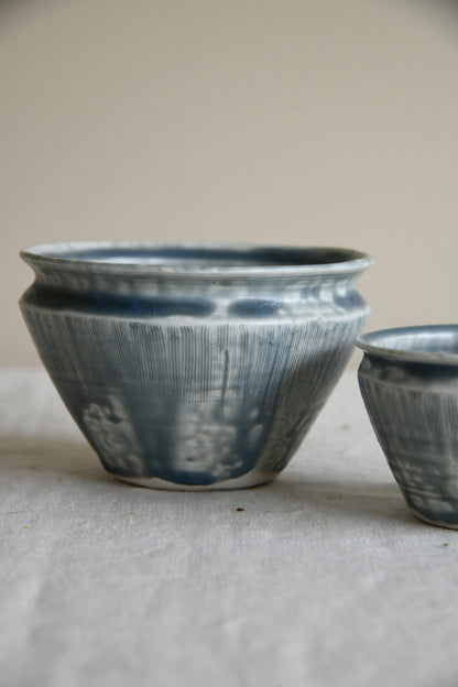 Pair Blue Pottery Pots