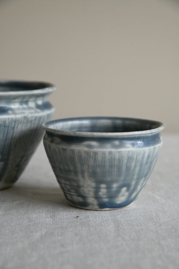 Pair Blue Pottery Pots