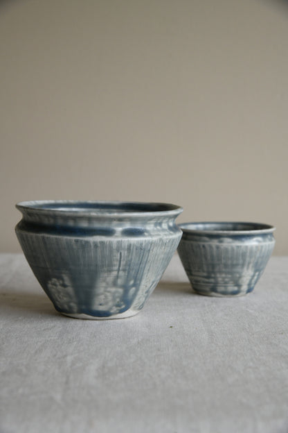 Pair Blue Pottery Pots