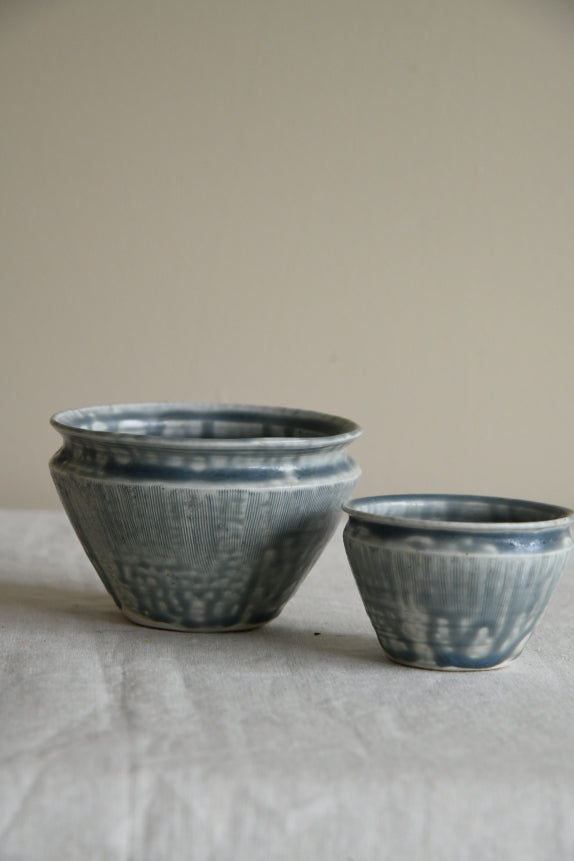 Pair Blue Pottery Pots