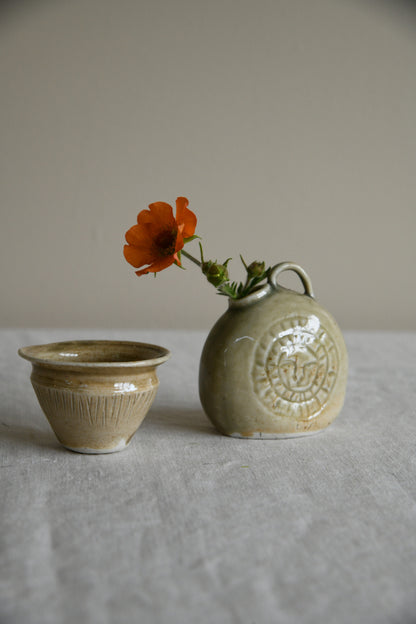 Small Green Pottery Green Bottle & Pot