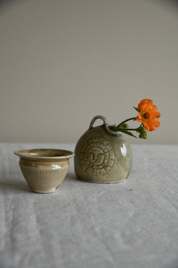 Small Green Pottery Green Bottle & Pot