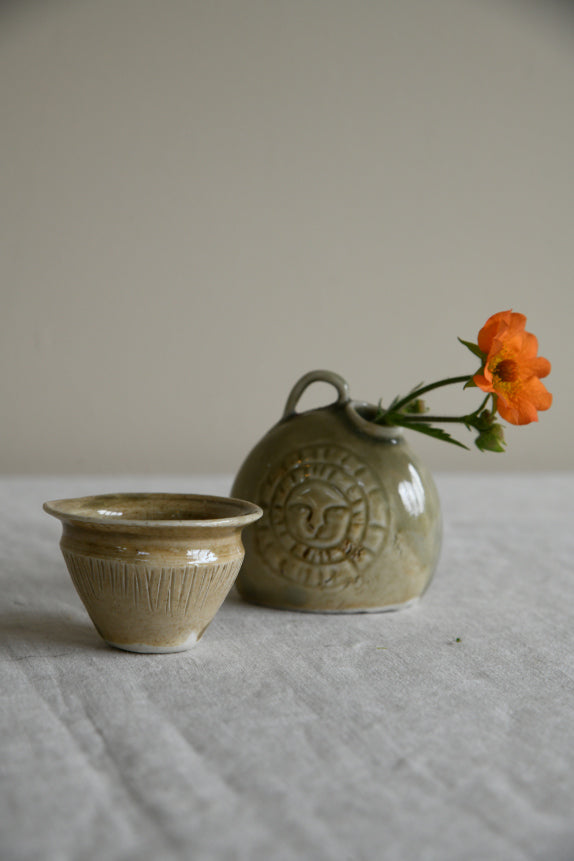 Small Green Pottery Green Bottle & Pot