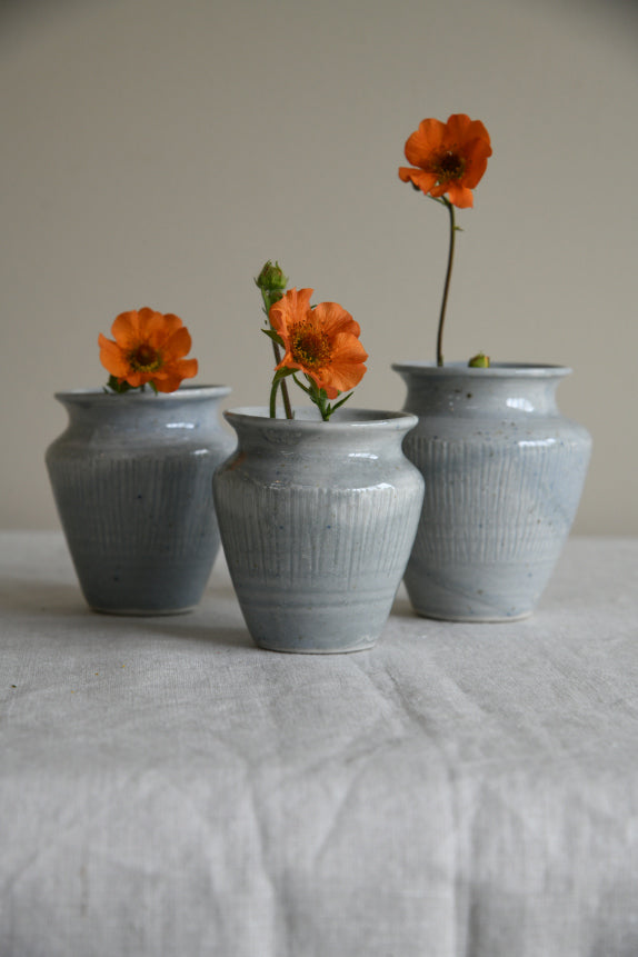 3 Vintage Blue Glazed Pots