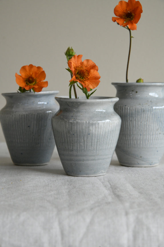 3 Vintage Blue Glazed Pots