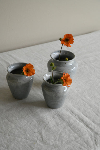 3 Vintage Blue Glazed Pots