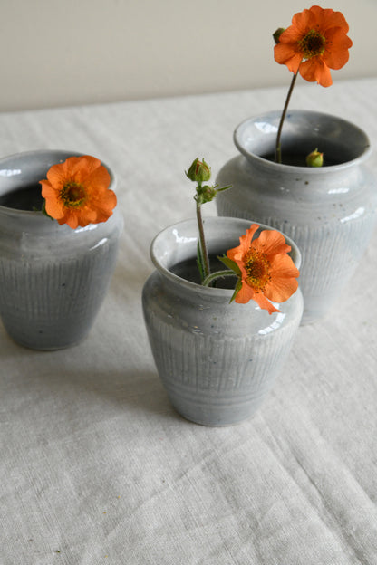 3 Vintage Blue Glazed Pots