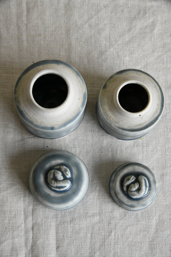 Pair Blue Glaze Lidded Pots