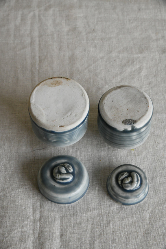 Pair Blue Glaze Lidded Pots