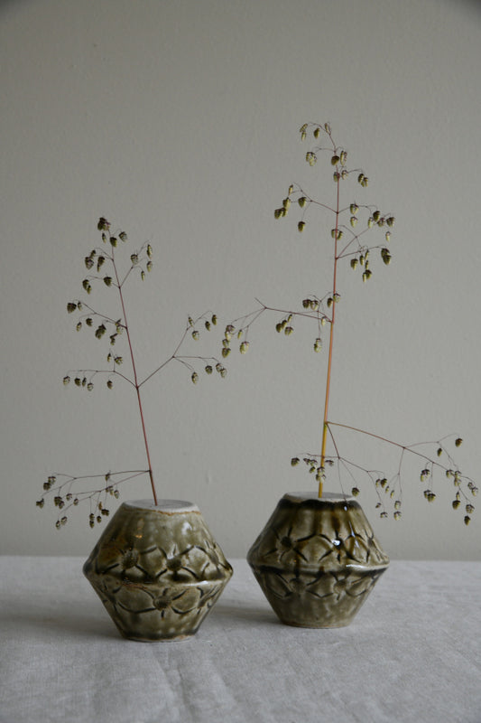 Pair Green Glazed Pots