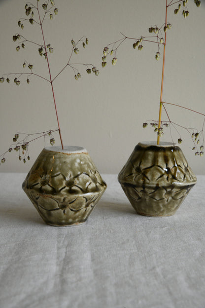 Pair Green Glazed Pots