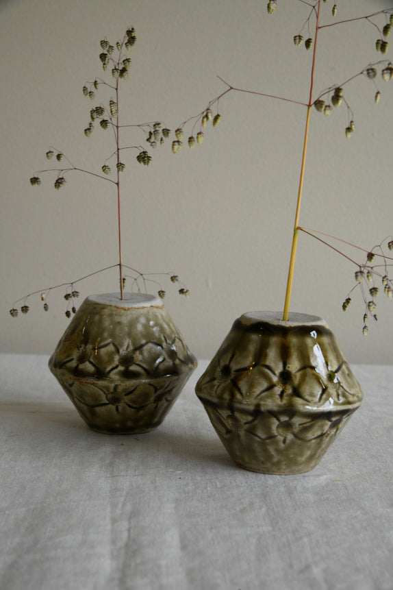 Pair Green Glazed Pots