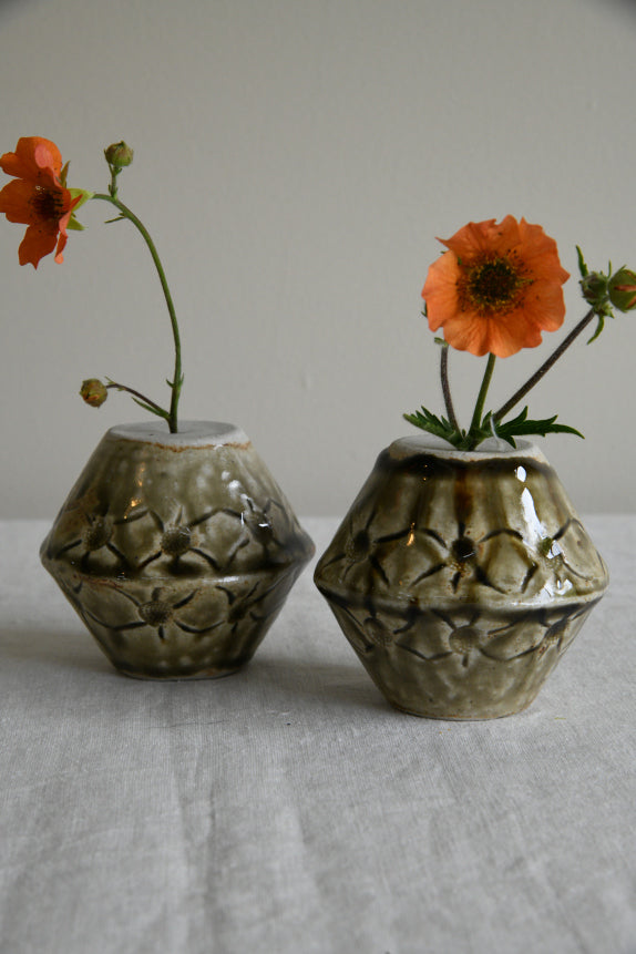 Pair Green Glazed Pots