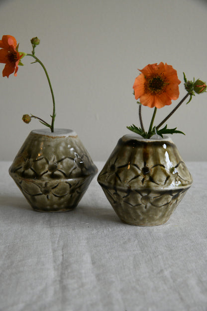 Pair Green Glazed Pots