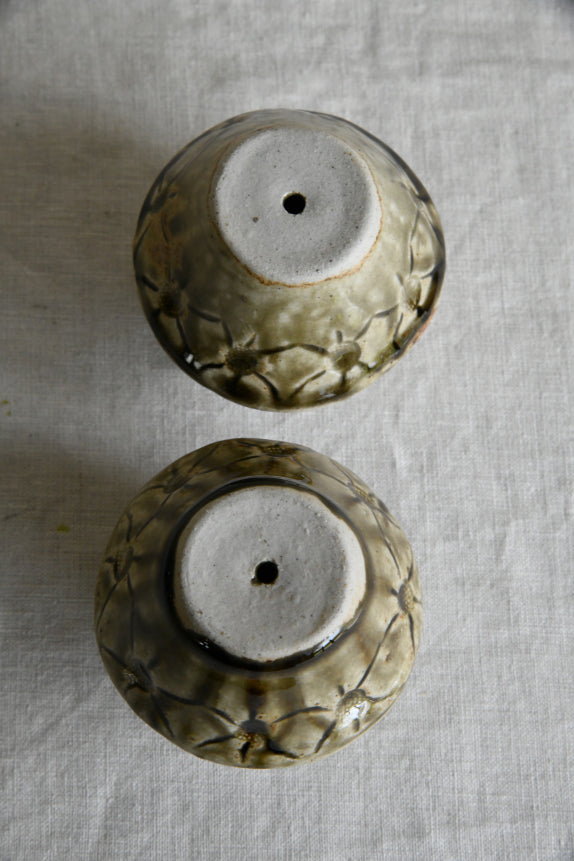 Pair Green Glazed Pots