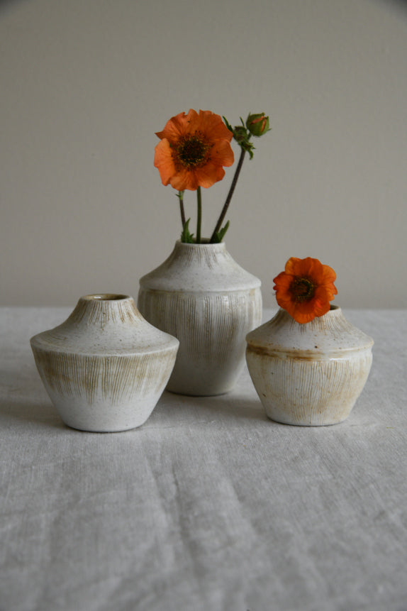 3 Small Cream Glazed Pots