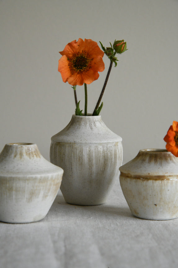 3 Small Cream Glazed Pots