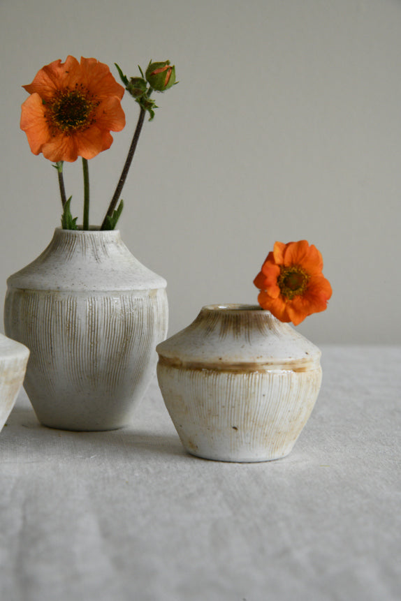 3 Small Cream Glazed Pots