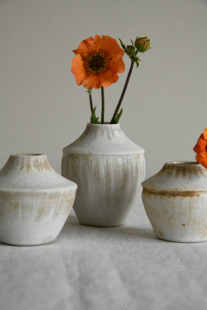 3 Small Cream Glazed Pots