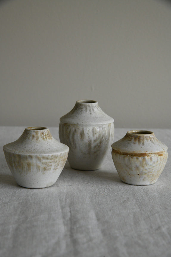 3 Small Cream Glazed Pots