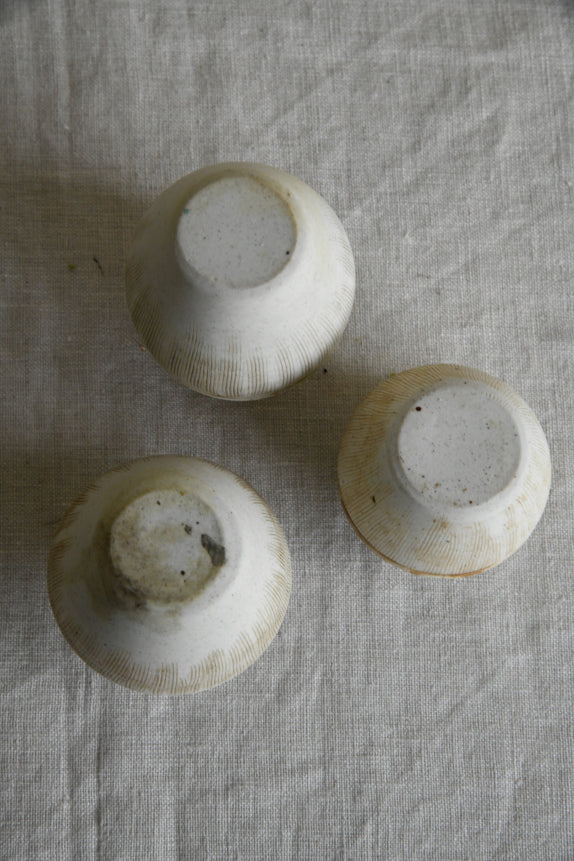 3 Small Cream Glazed Pots