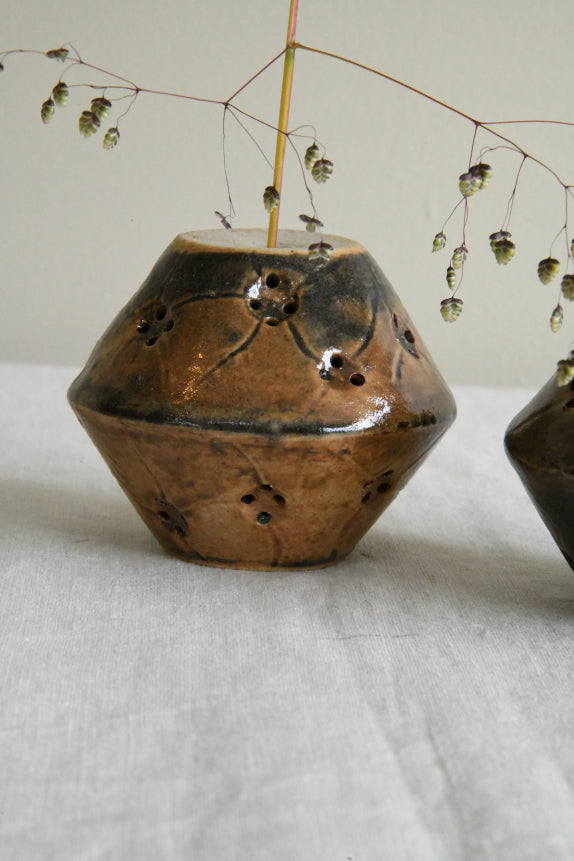 Pair Glazed Studio Pottery Vessel