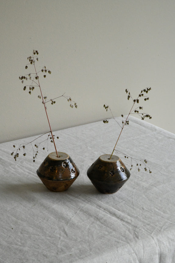 Pair Glazed Studio Pottery Vessel