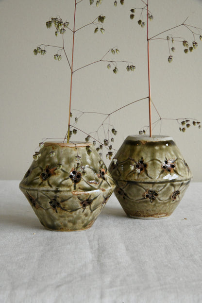 Pair Vintage Glazed Pottery Pots