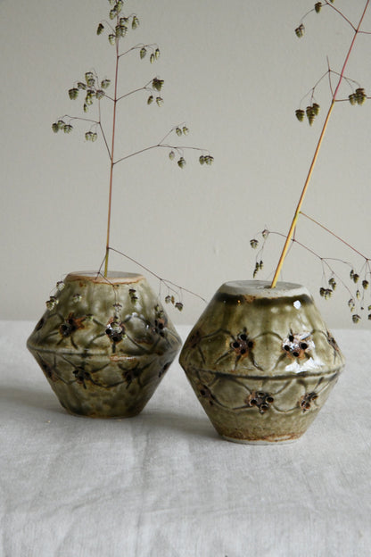 Pair Vintage Glazed Pottery Pots