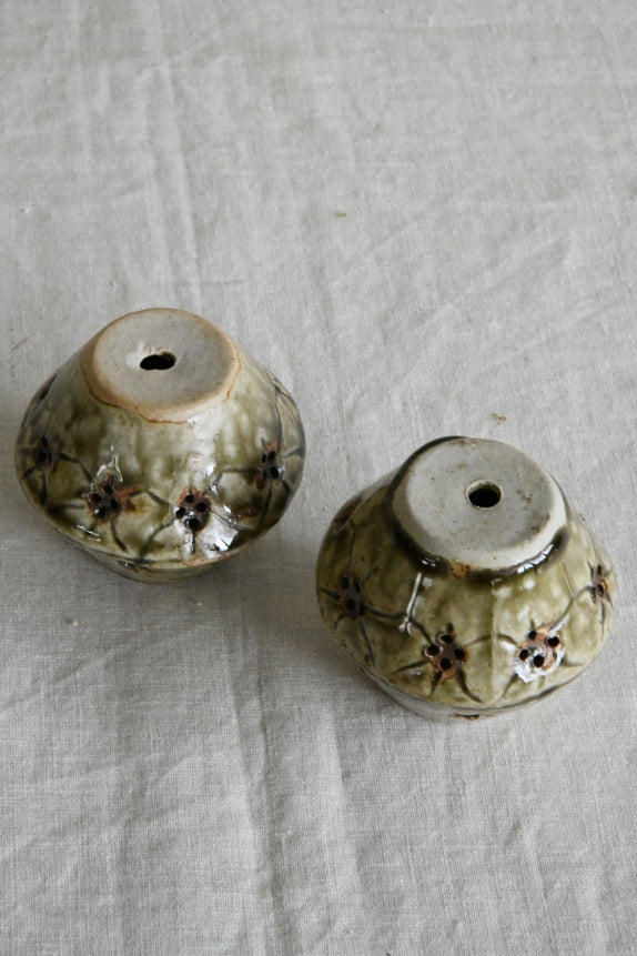 Pair Vintage Glazed Pottery Pots