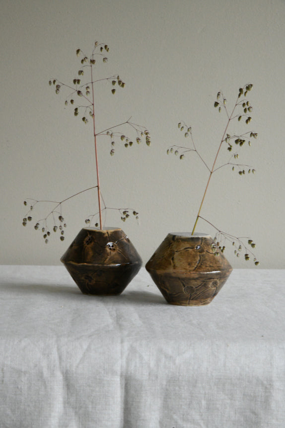 Pair Glazed Studio Pottery Vessel