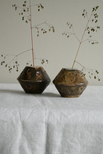 Pair Glazed Studio Pottery Vessel