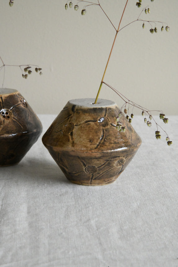 Pair Glazed Studio Pottery Vessel