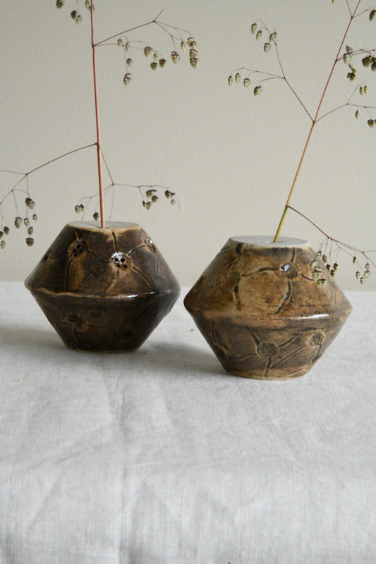 Pair Glazed Studio Pottery Vessel