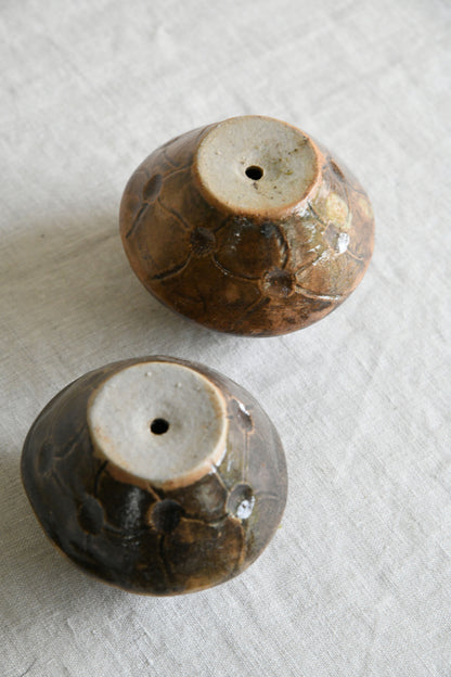 Pair Brown Glazed Studio Pottery Vessel