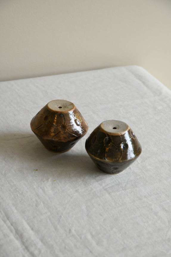 Pair Brown Glazed Studio Pottery Vessel