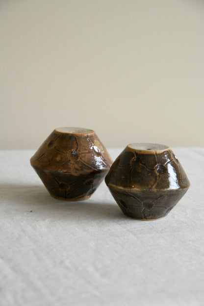 Pair Brown Glazed Studio Pottery Vessel