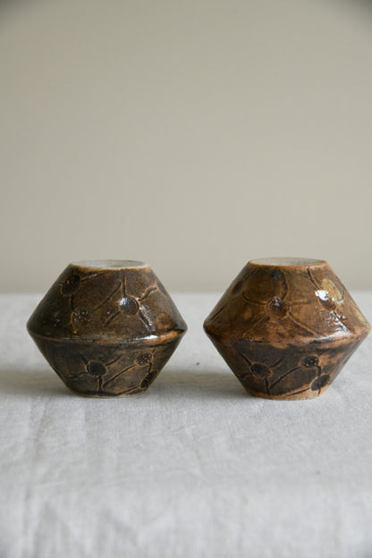 Pair Brown Glazed Studio Pottery Vessel