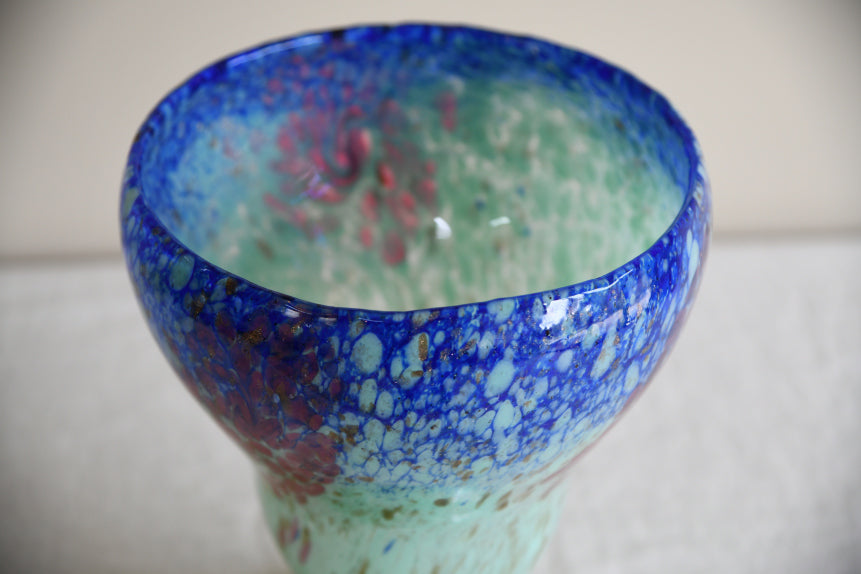 Blue & Green Mottled Glass Vase