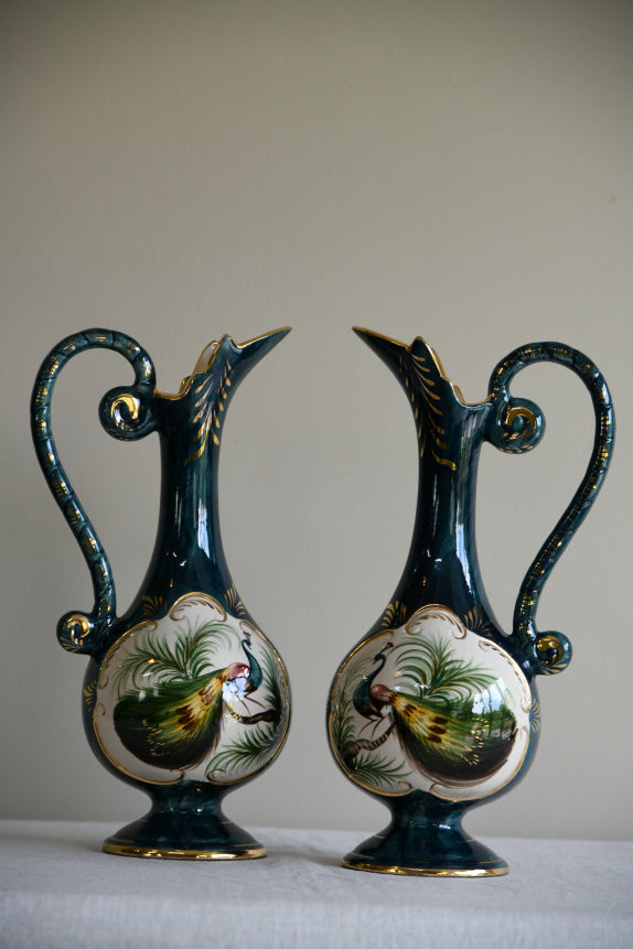 Pair H. Bequet Quaregnon Belgium Ceramic Pitcher