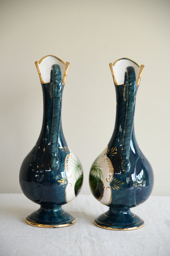 Pair H. Bequet Quaregnon Belgium Ceramic Pitcher