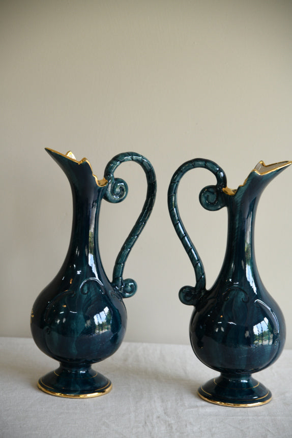 Pair H. Bequet Quaregnon Belgium Ceramic Pitcher