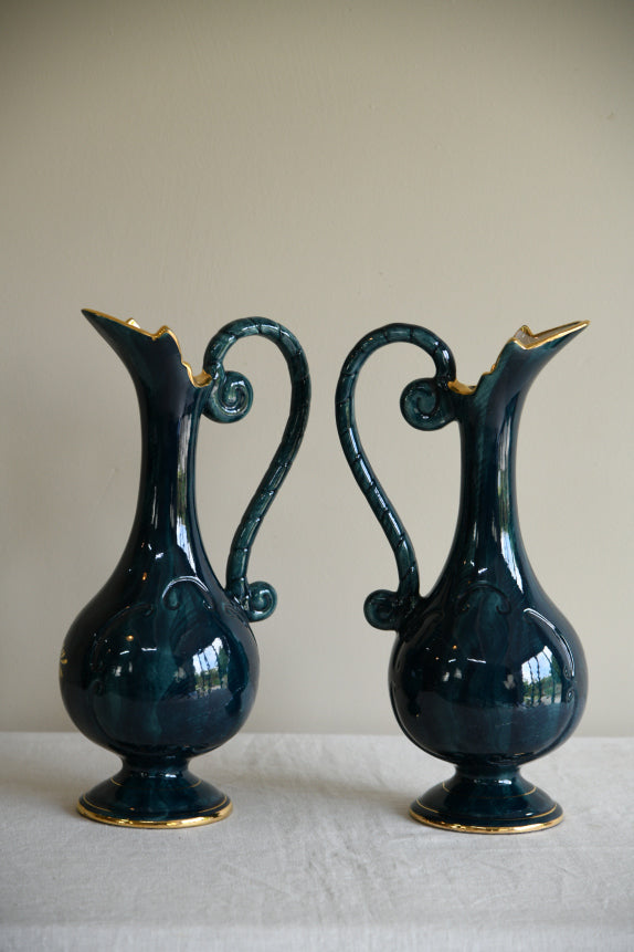 Pair H. Bequet Quaregnon Belgium Ceramic Pitcher