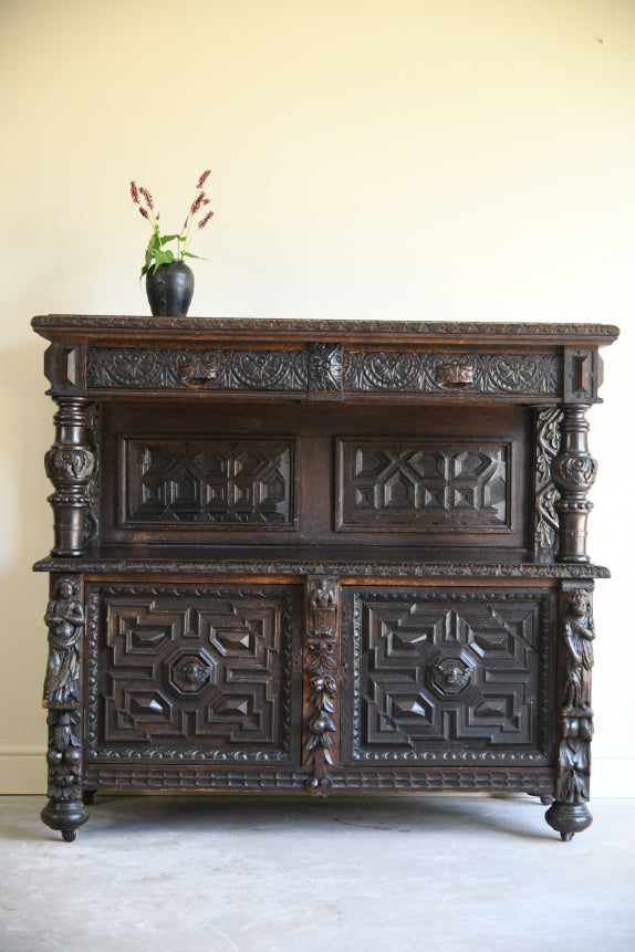 Antique 17th Century Style Carved Oak Buffet Cupboard