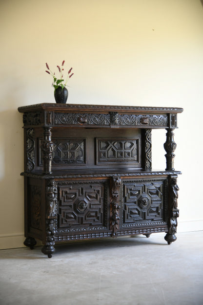 Antique 17th Century Style Carved Oak Buffet Cupboard