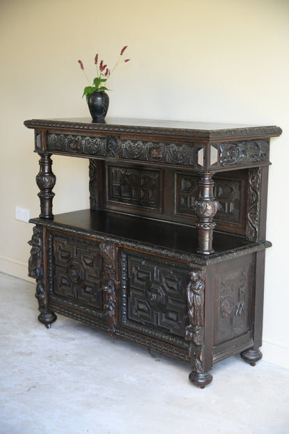 Antique 17th Century Style Carved Oak Buffet Cupboard