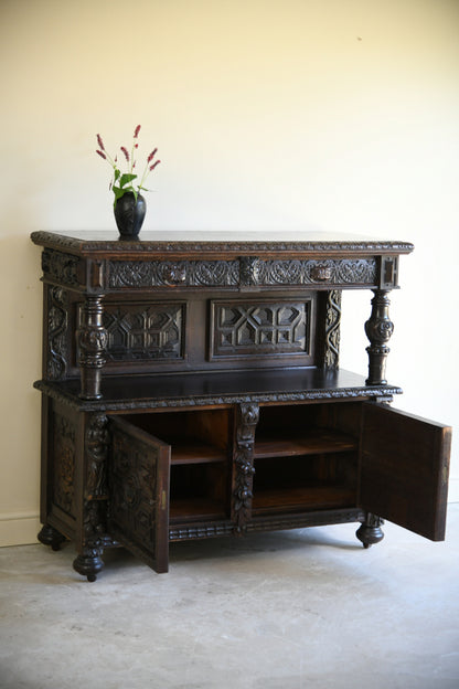 Antique 17th Century Style Carved Oak Buffet Cupboard