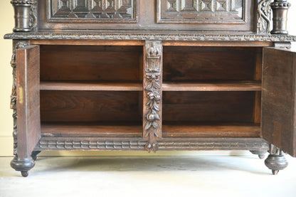 Antique 17th Century Style Carved Oak Buffet Cupboard