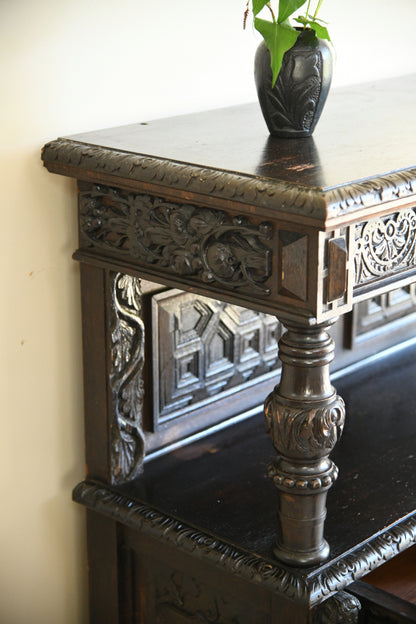 Antique 17th Century Style Carved Oak Buffet Cupboard