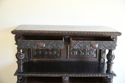 Antique 17th Century Style Carved Oak Buffet Cupboard